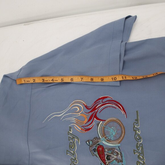 Tommy Bahama shirt Mens Large Harley Davidson Embroidered Silk Short Sleeve blue - Picture 12 of 15